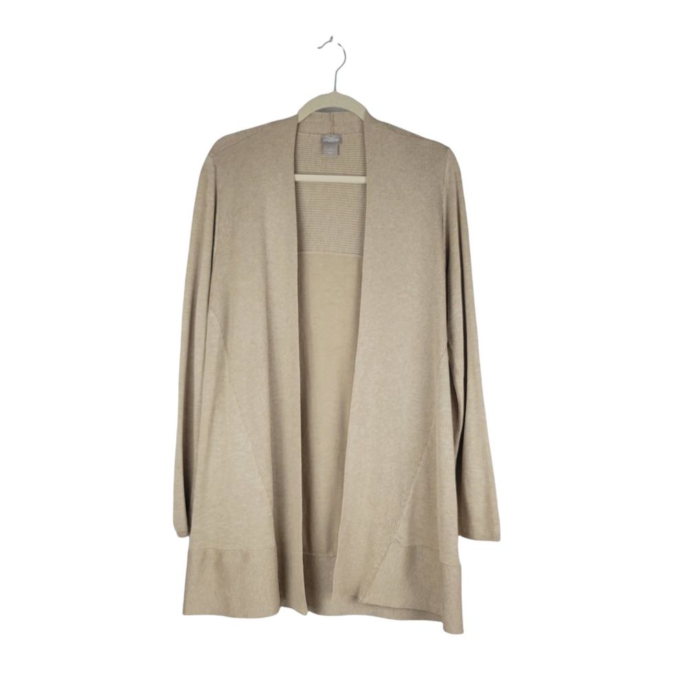 Chico's sz 1 (US Medium) Rib Open Front Cardigan Sweater Beige L/S MSRP $89 NWT